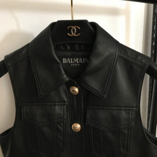 BALMAIN Balmain 2023FW leather vest Finished in a sexy style