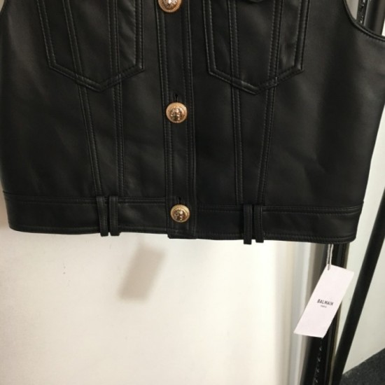 BALMAIN Balmain 2023FW leather vest Finished in a sexy style