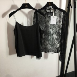 DIOR Fashion trend 2023SS see-through lace shirt tops